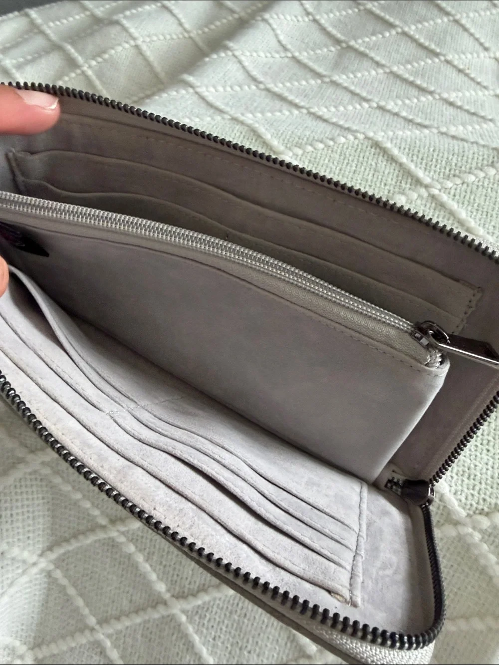 Gray Chain-Trim Wristlet Clutch with Removable Strap